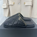 CHANEL Black Lambskin Gold Chain Mules