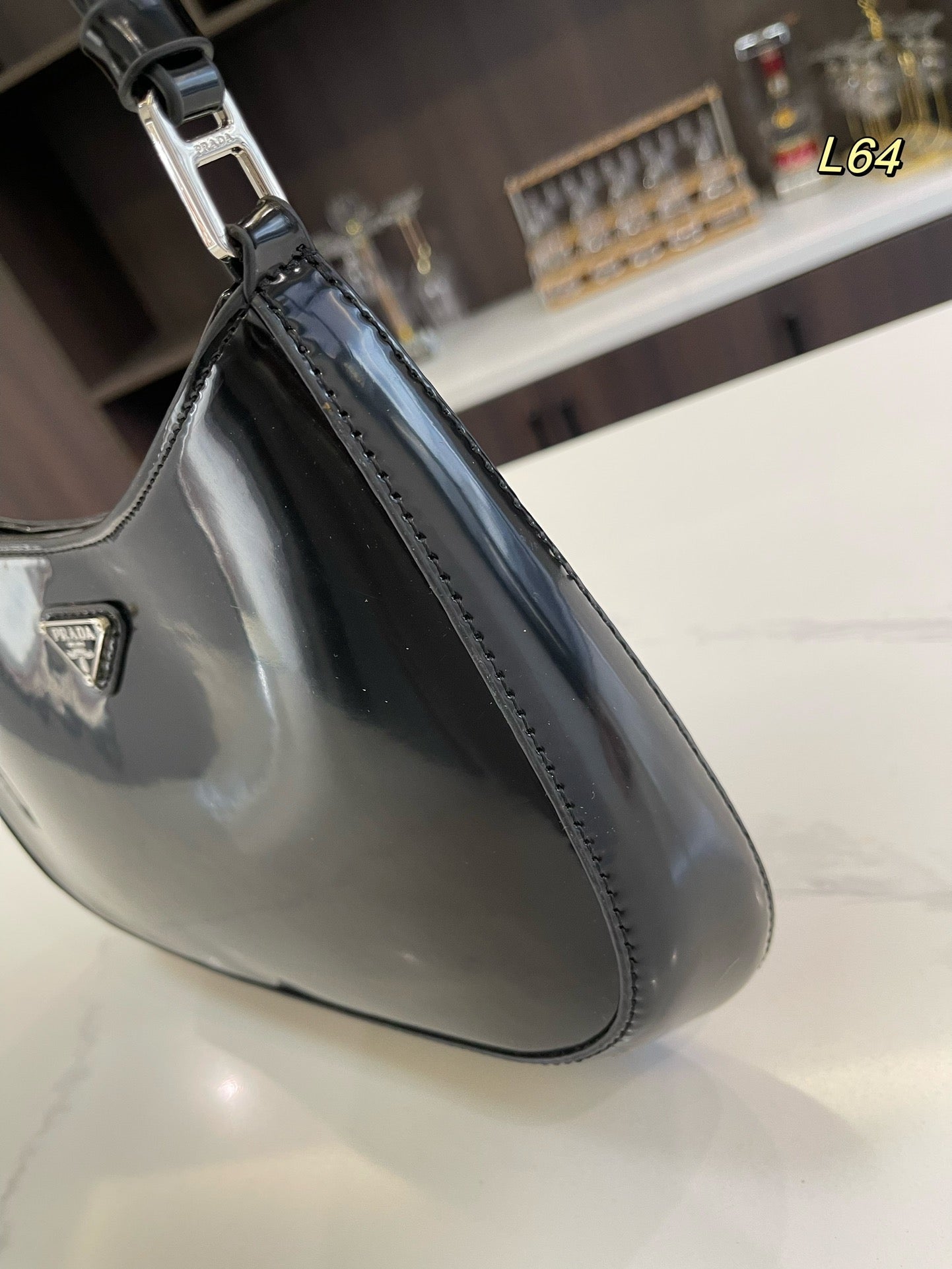 PRADA 30 CLEO SHOULDER BAG IN BLACK BRUSHED LEATHER