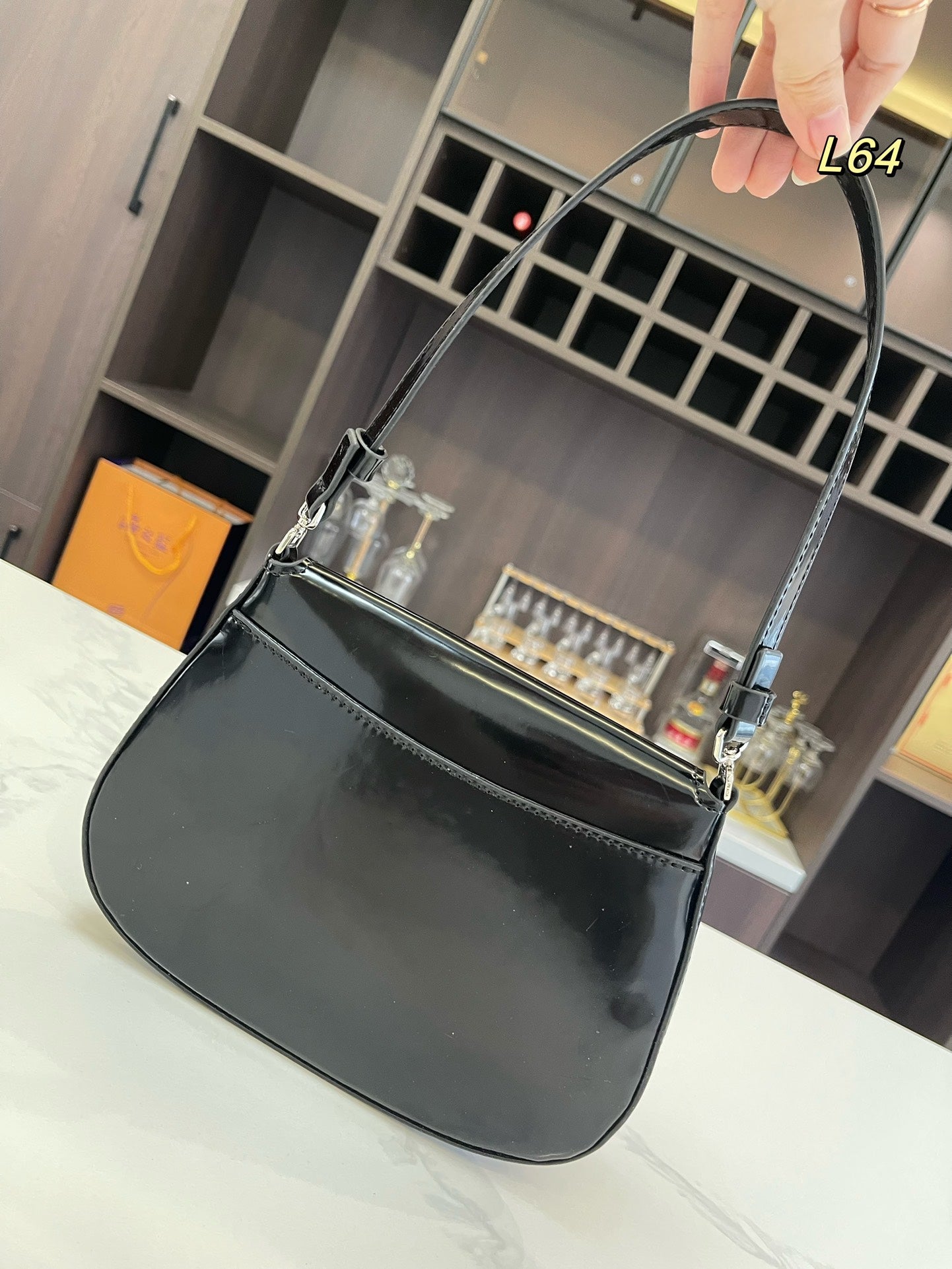 PRADA 25 CLEO FLAP SHOULDER BAG IN BLACK BRUSHED LEATHER