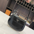 PRADA 25 CLEO FLAP SHOULDER BAG IN BLACK BRUSHED LEATHER