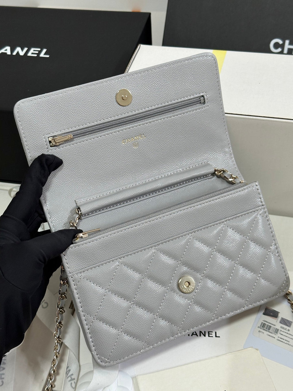 CHANEL STRASS WOC ENTRUPY BAG 19 IN SPANISH GREY CALFSKIN GOLD HARDWARE