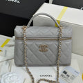 CHANEL STRASS VANITY QUILTED CASE 19 IN GREY CALFSKIN WITH GOLD METALLIC