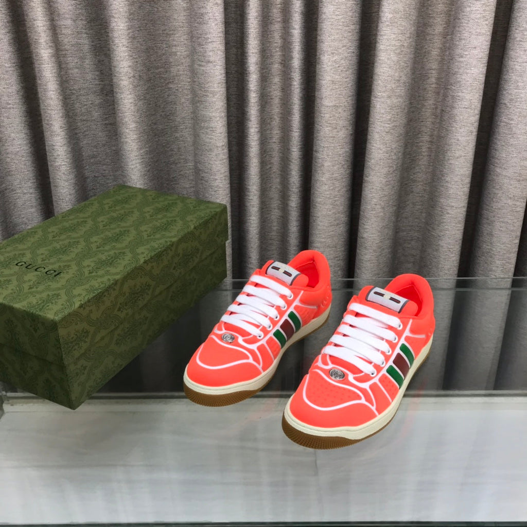GUCCI SCREENER SNEAKER WITH WEB ORANGE RED CALFSKIN