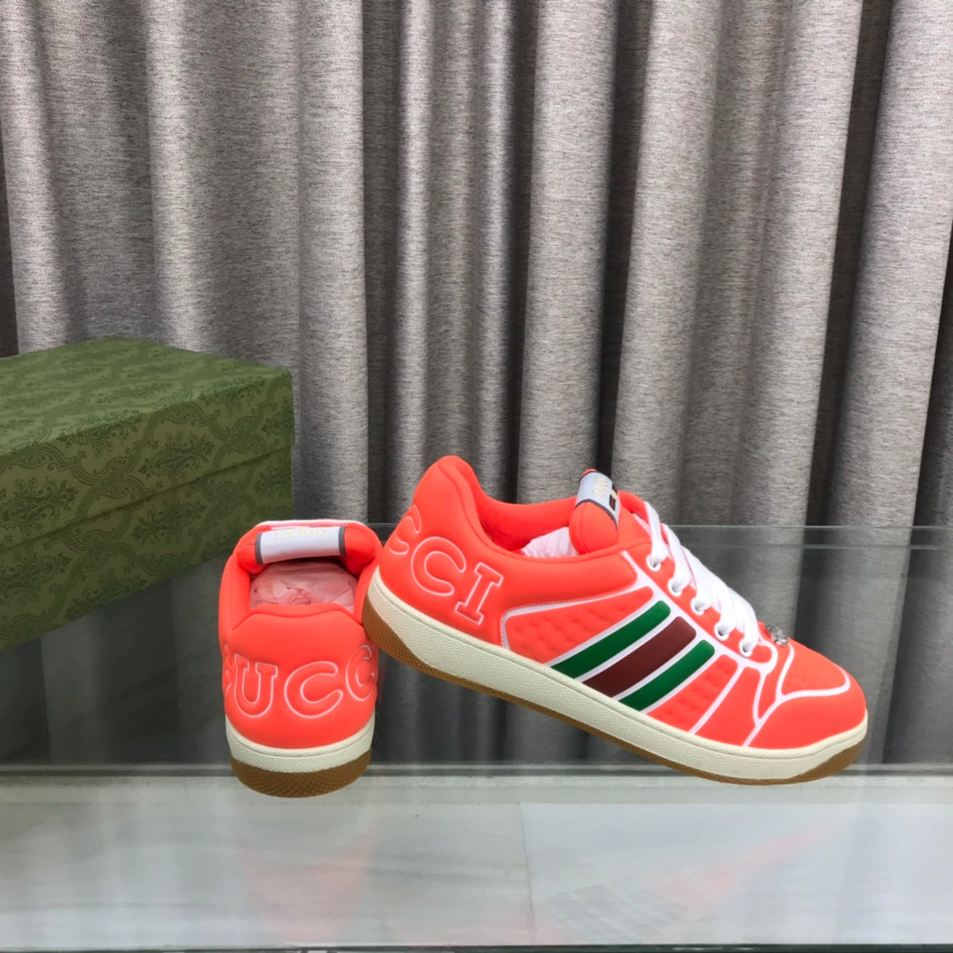 GUCCI SCREENER SNEAKER WITH WEB ORANGE RED CALFSKIN
