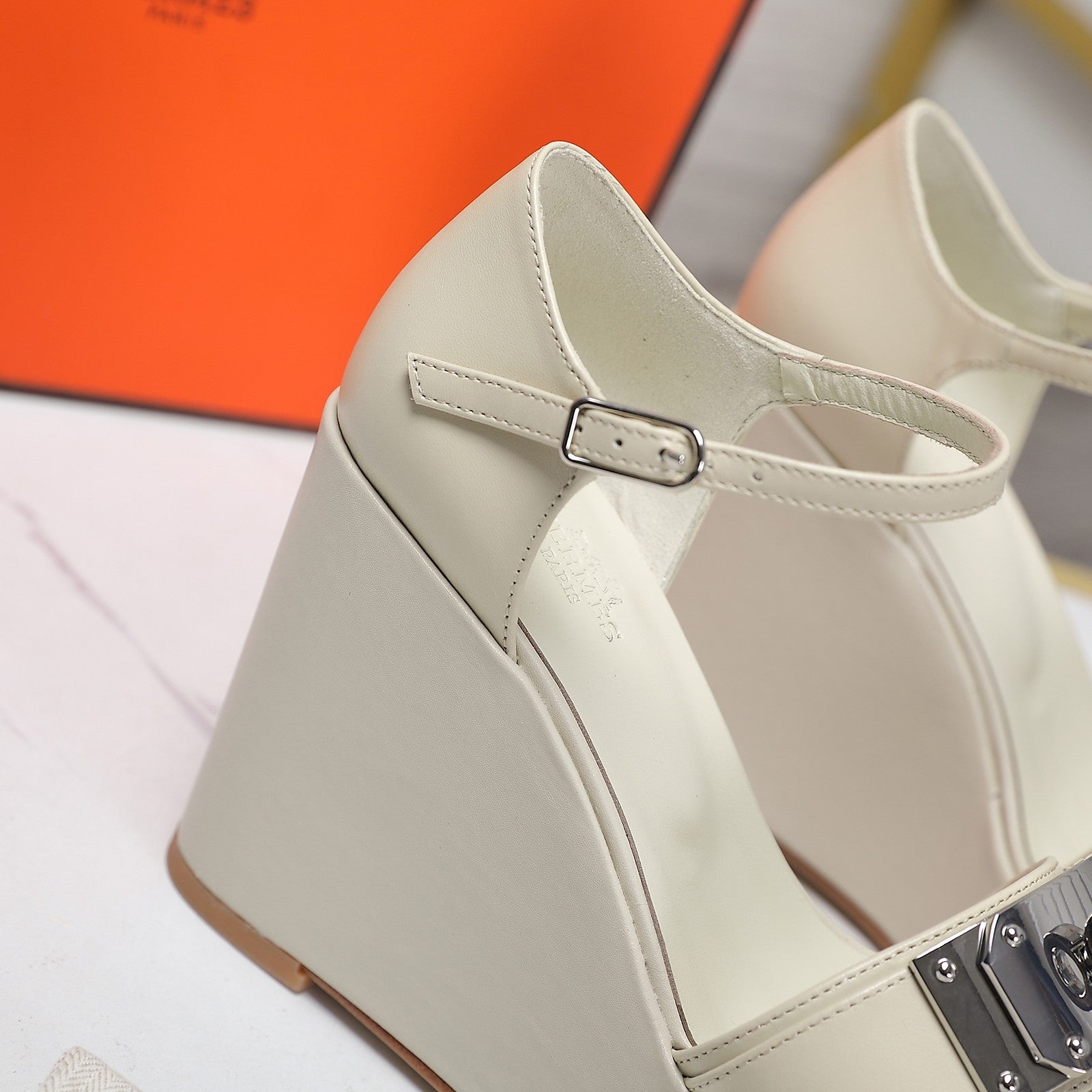 HERMES WEDGES SANDALS SNOW LAMBSKIN