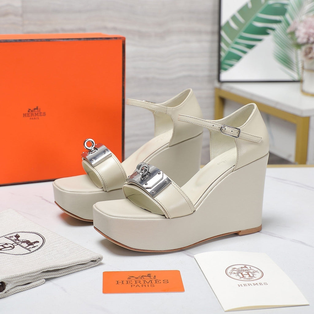HERMES WEDGES SANDALS SNOW LAMBSKIN
