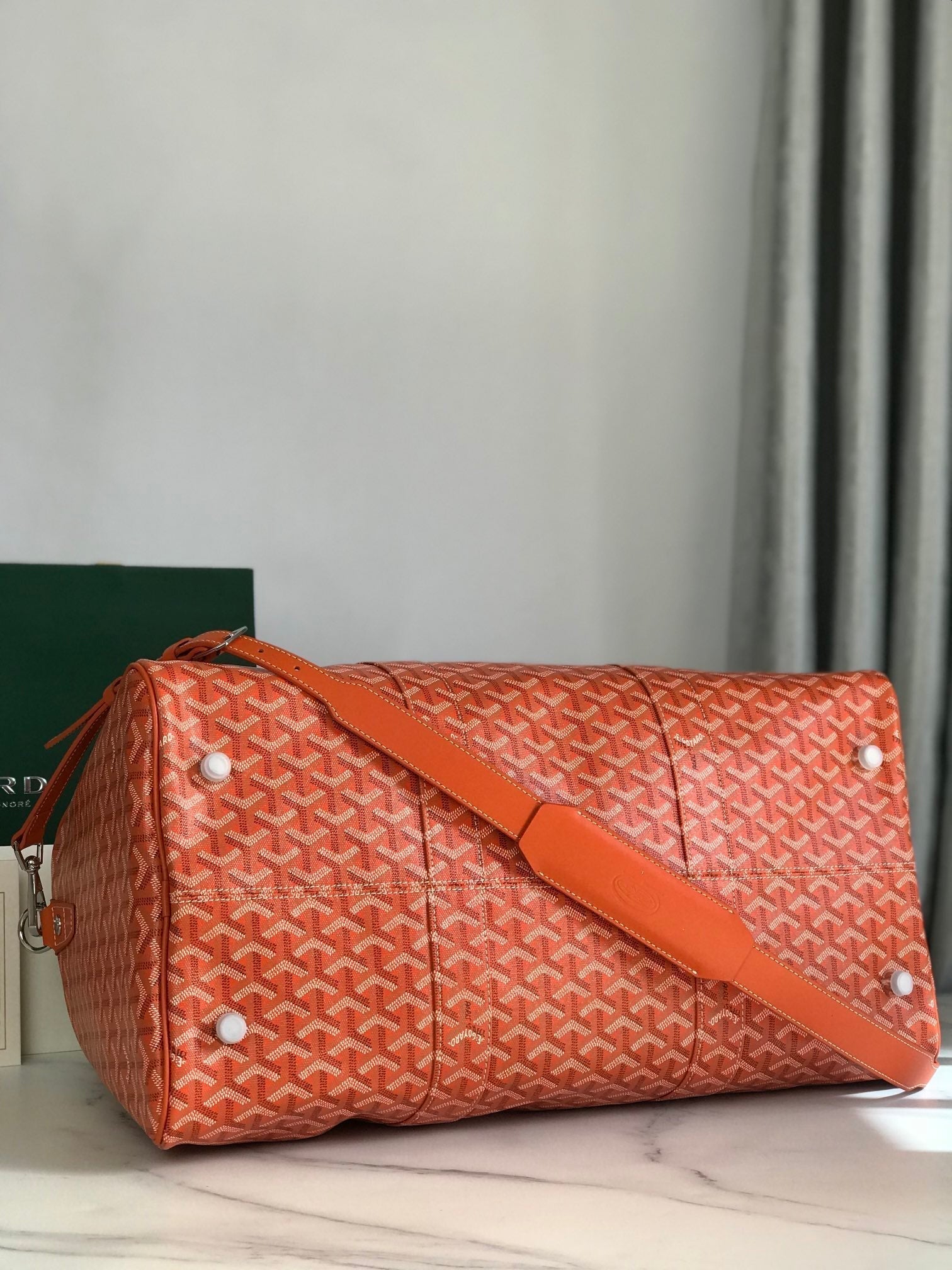 BOSTON 50 BAG IN ORANGE GOYARDINE CANVAS AND CALFSKIN TRIM