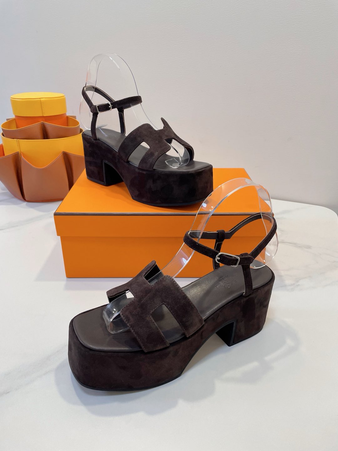 HERMES JAM 30 SANDAL IN CAROB BROWN SUEDE
