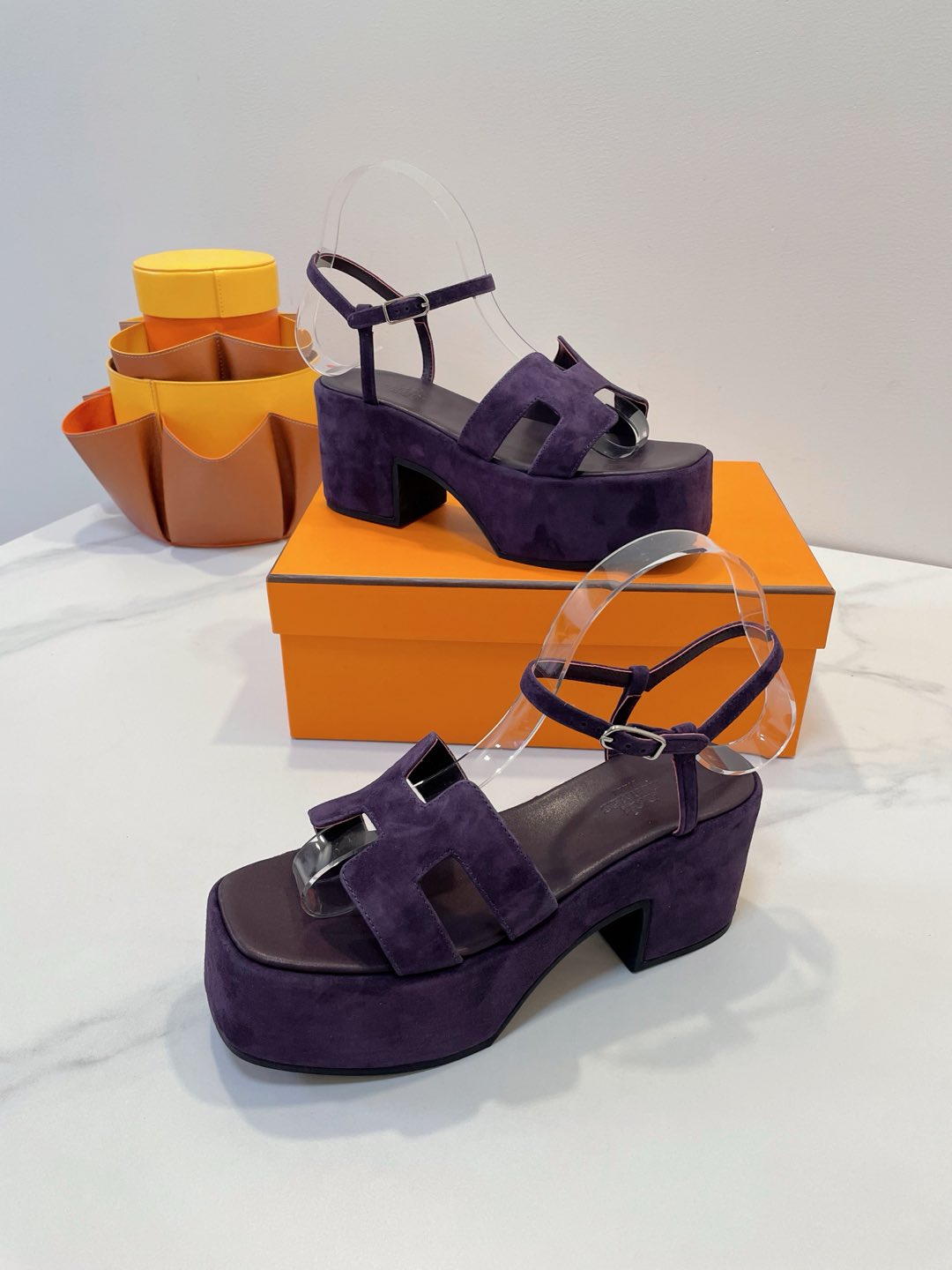 HERMES JAM 30 SANDAL IN VIOLET SUEDE