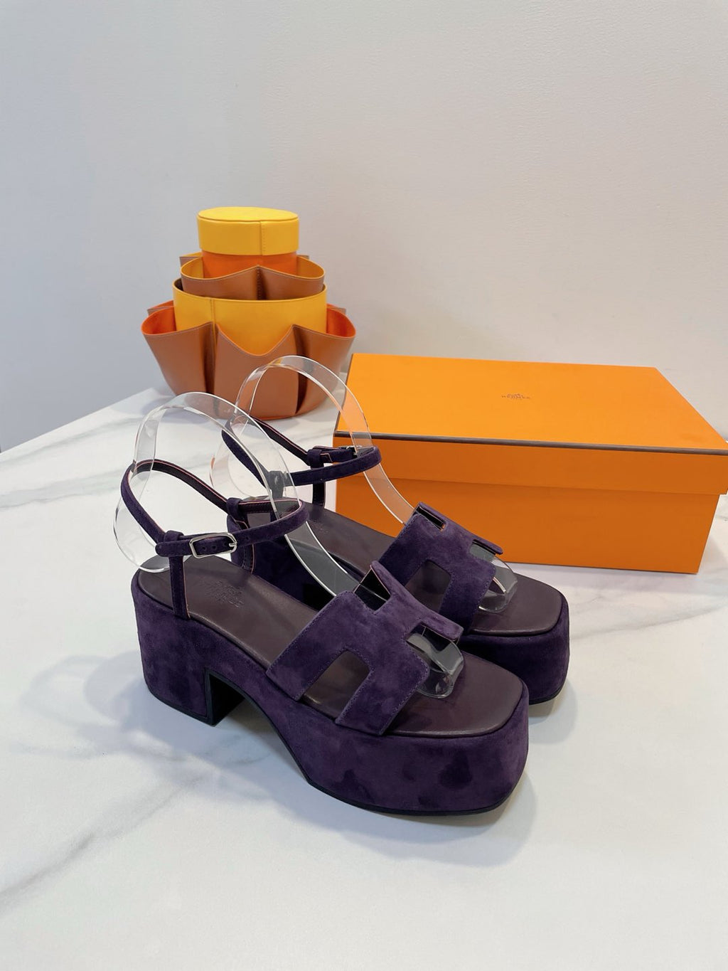 HERMES JAM 30 SANDAL IN VIOLET SUEDE