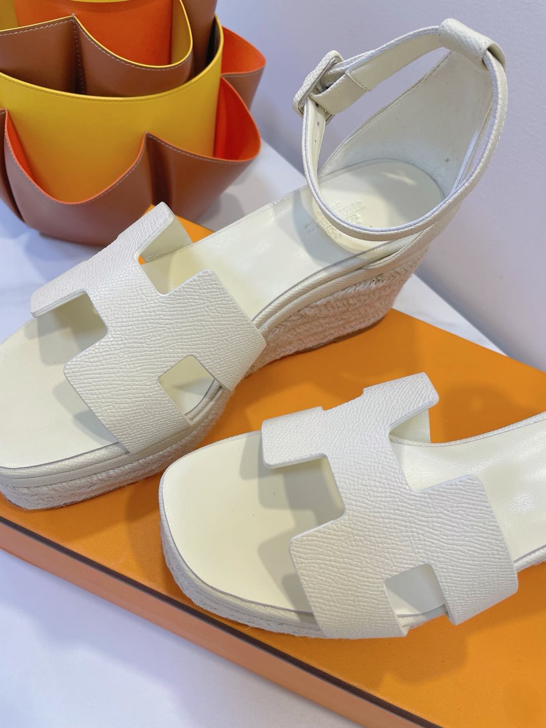 HERMES ELDA ESPADRILLE IN WHITE CREAM EPSOM CALFSKIN