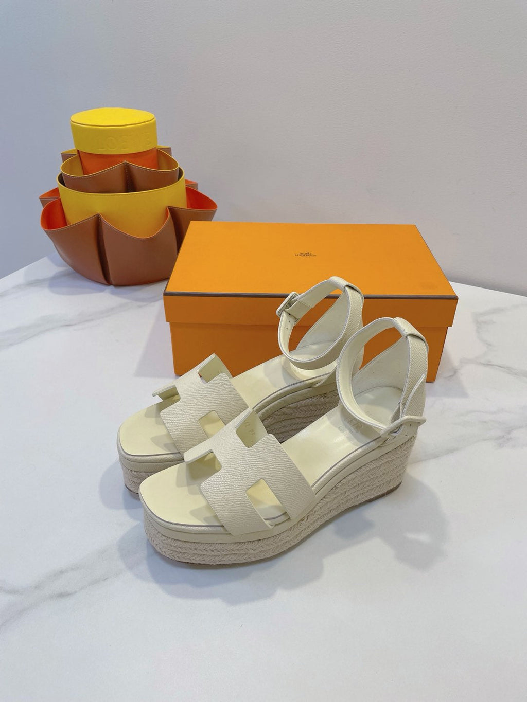 HERMES ELDA ESPADRILLE IN WHITE CREAM EPSOM CALFSKIN