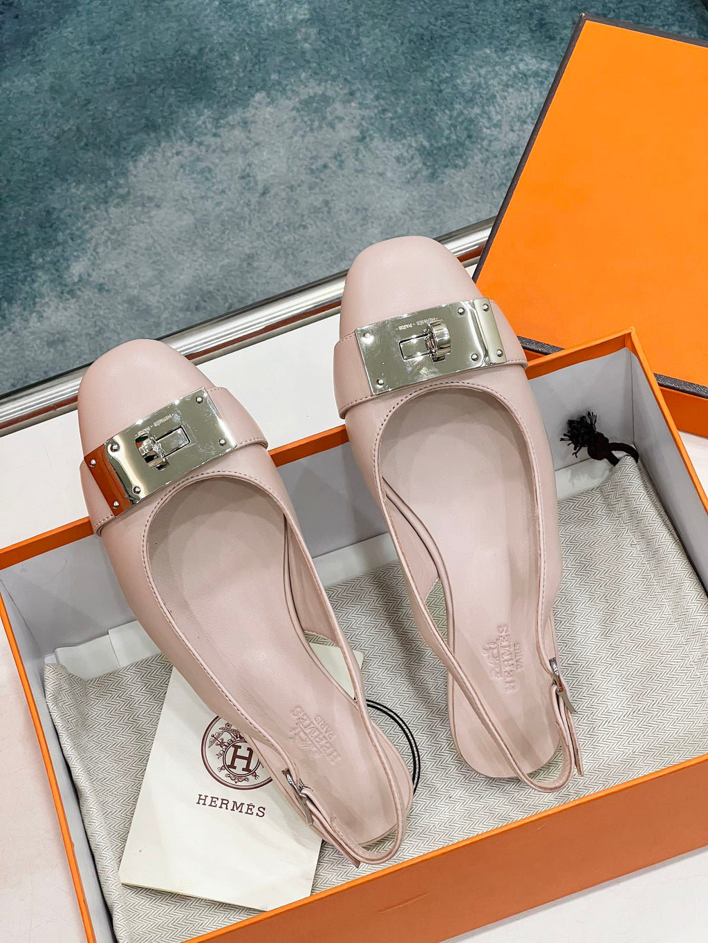 HERMES INNOCENTE SLINGBACK LIGHT PINK CALKSIN