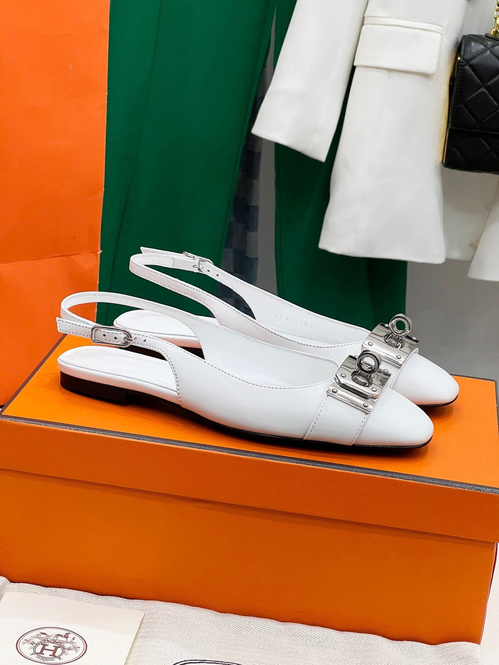 HERMES INNOCENTE SLINGBACK WHITE CALFSKIN