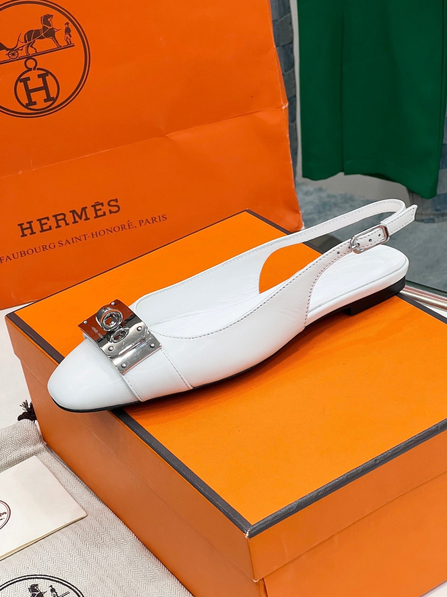 HERMES INNOCENTE SLINGBACK WHITE CALFSKIN