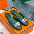 HERMES INNOCENTE SLINGBACK CASTLETON GREEN CALKSIN