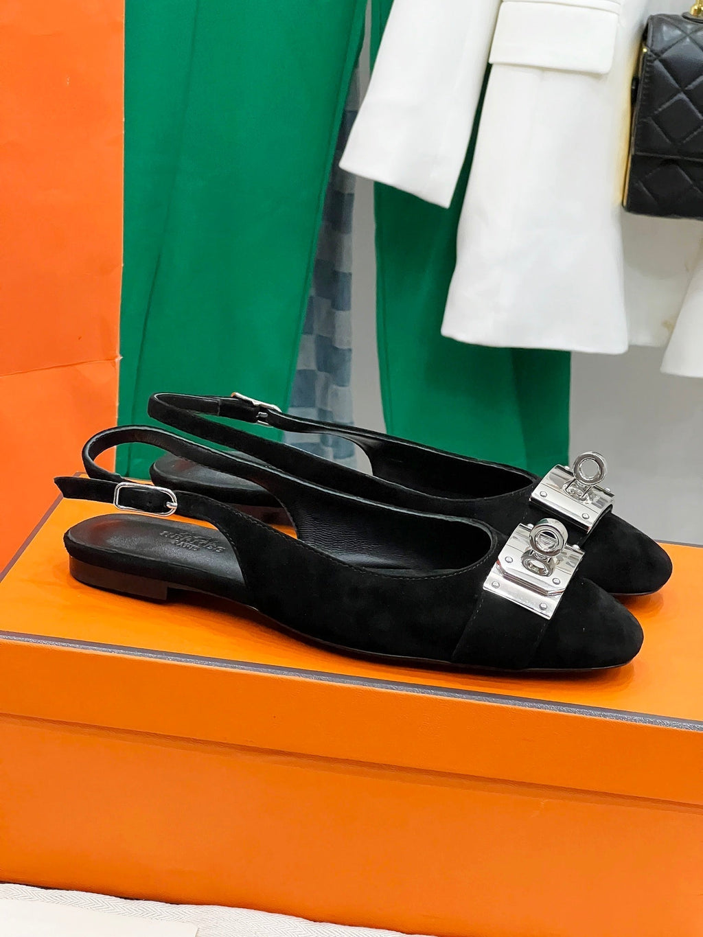 HERMES INNOCENTE SLINGBACK BLACK SUEDE