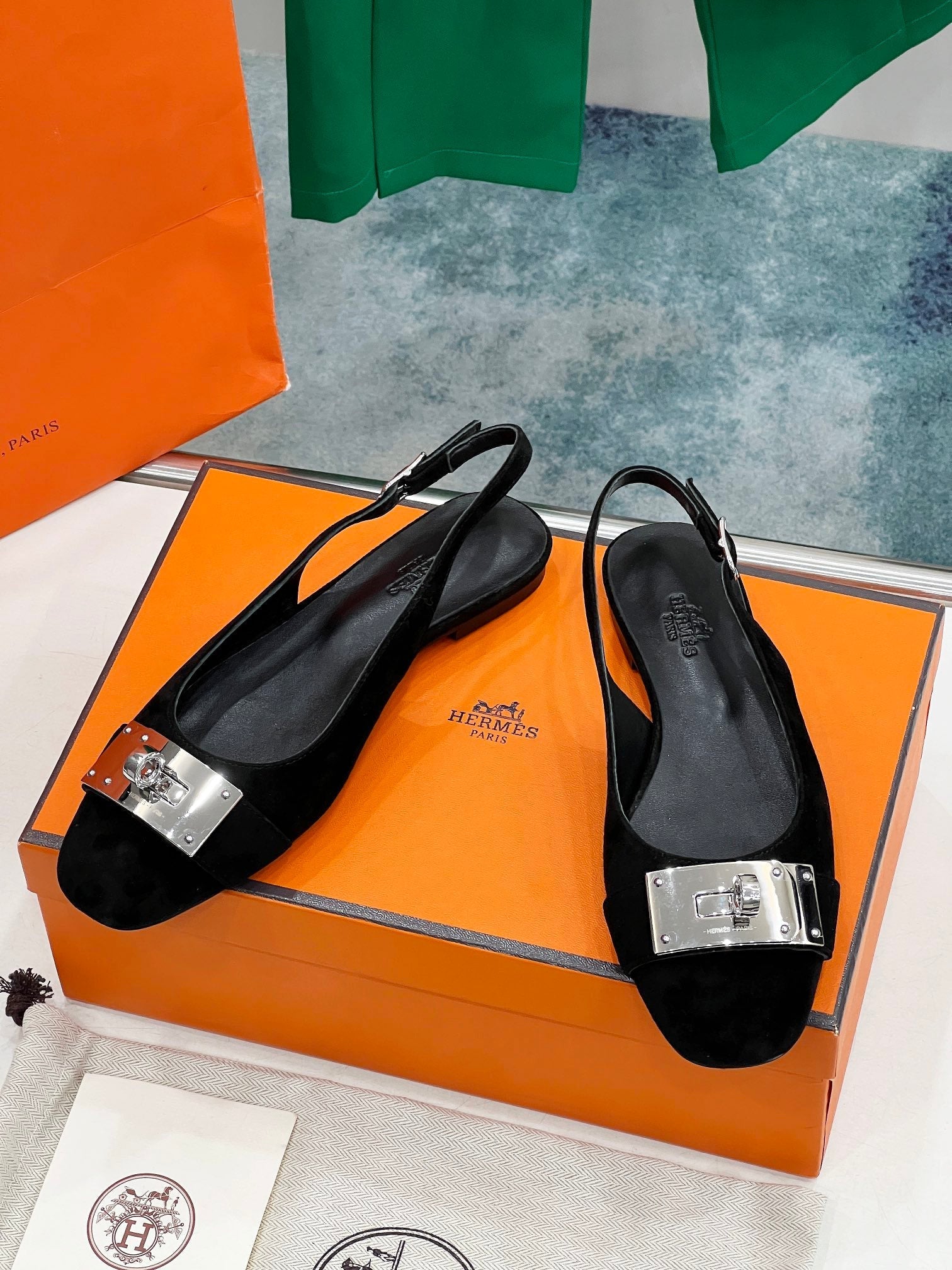 HERMES INNOCENTE SLINGBACK BLACK SUEDE