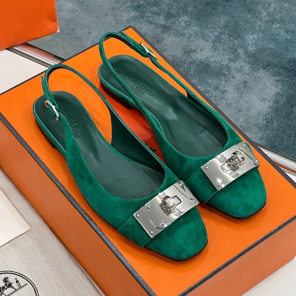 HERMES INNOCENTE SLINGBACK CASTLETON GREEN SUEDE