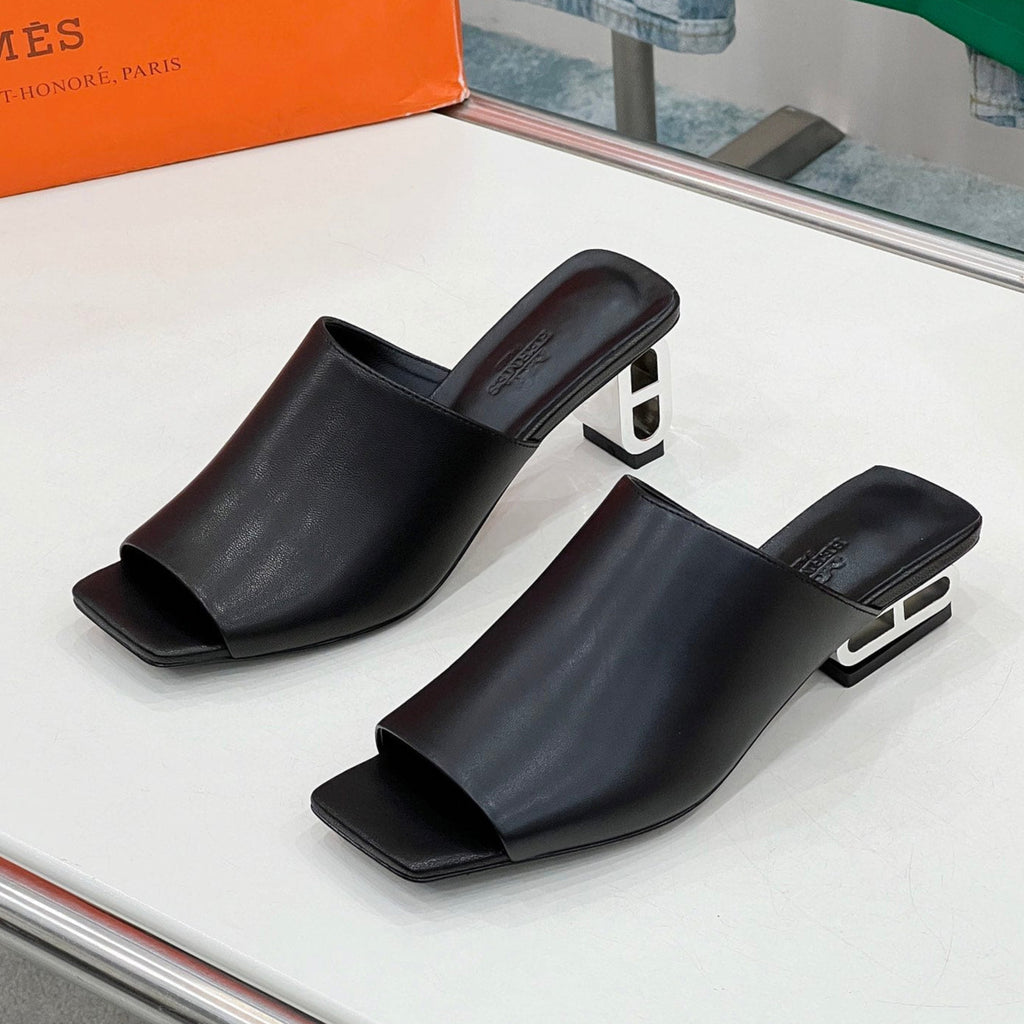 HERMES ICONIQUE 60 SANDAL IN BLACK CALFSKIN