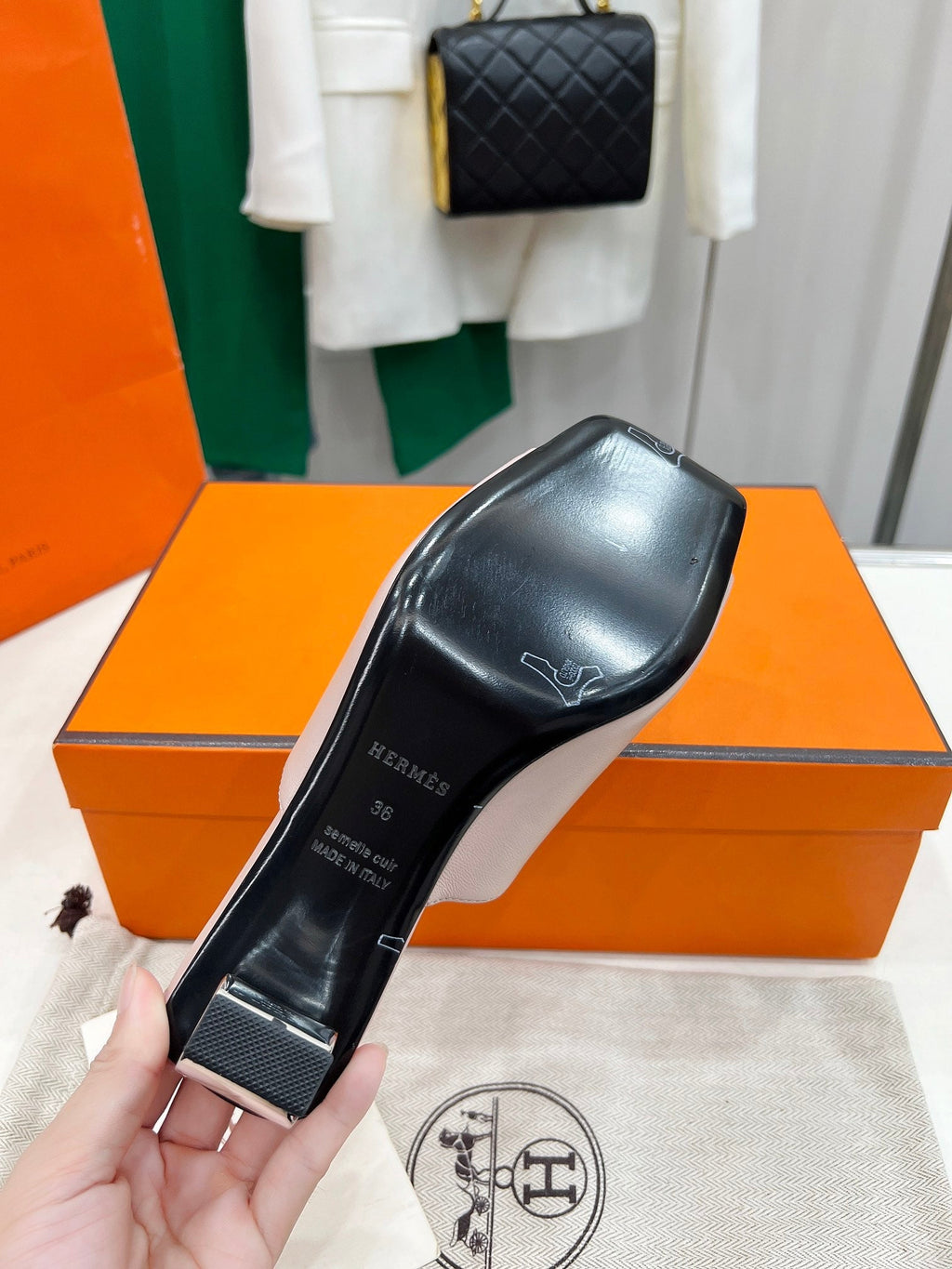 HERMES ICONIQUE 60 SANDAL IN BABY PINK CALFSKIN