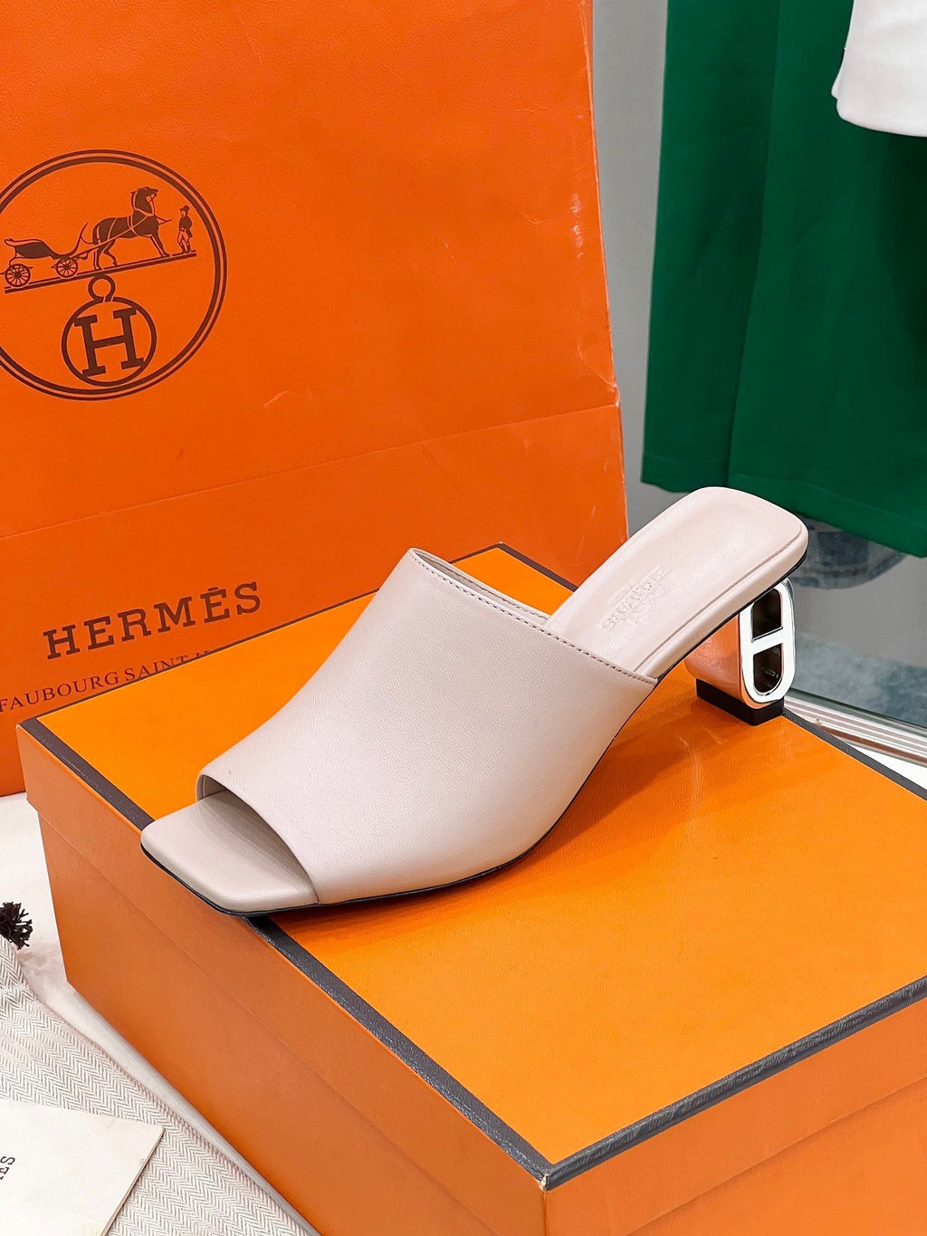 HERMES ICONIQUE 60 SANDAL IN BABY PINK CALFSKIN