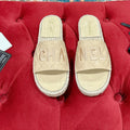 CHANEL FLAT SLIPPERS IN BEIGE LAMBSKIN MIX WOVEN