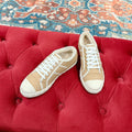 GUCCI CANVAS SNEAKER IN CAMEL BROWN DENIM WITH BEIGE FLEECE LINING