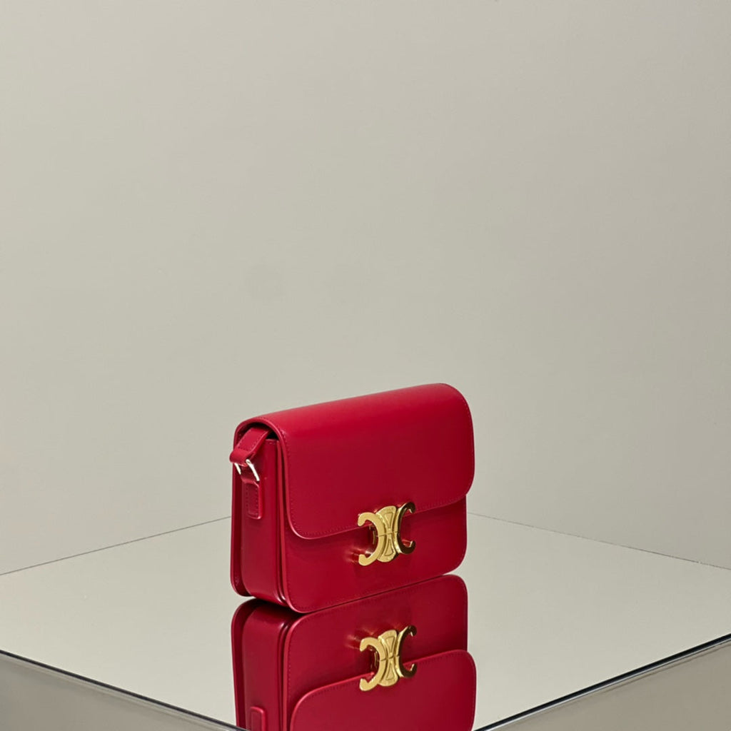CELINE MINI CLAUDE 22 SHINY CALFSKIN CHERRY RED