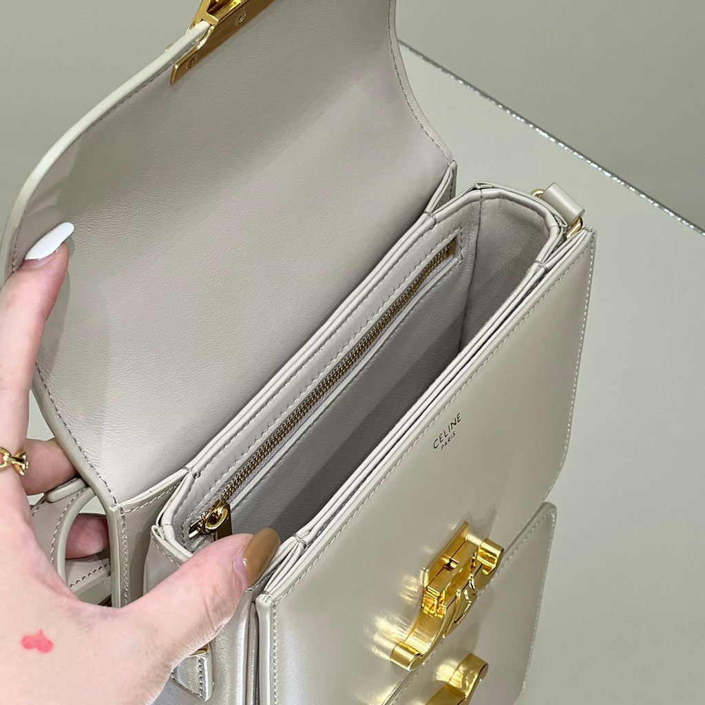 CELINE MINI CLAUDE 22 SHINY CALFSKIN WHITE