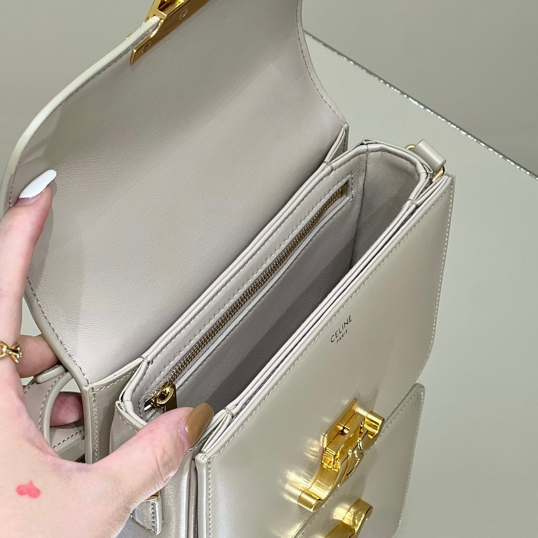 CELINE MINI CLAUDE 22 SHINY CALFSKIN WHITE