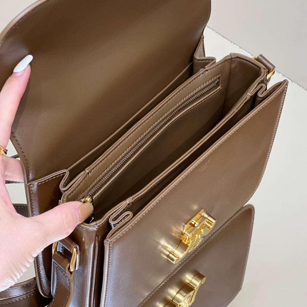 CELINE MINI CLAUDE 22 SHINY CALFSKIN CHOCOLATE BROWN