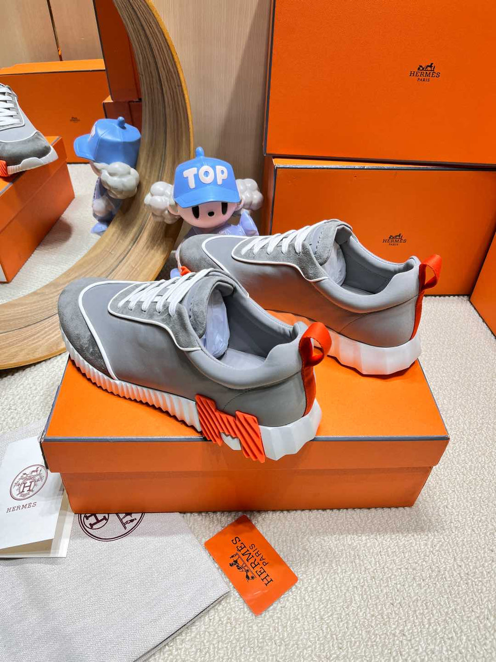 HERMES BOUNCING SNEAKER IN SMOKE GRAY SUEDE AND CALFSKIN