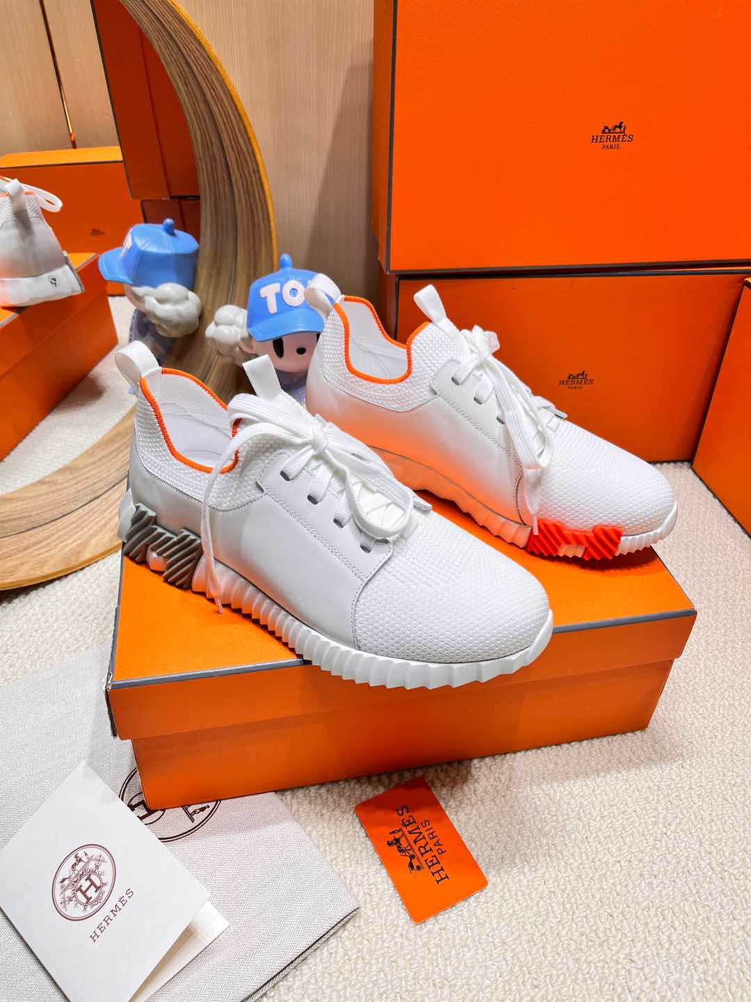 HERMES DEPART SLIP-ON SNEAKER IN FULL WHITE KNIT AND CALFSKIN