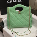 CHANEL SMALL 30 SHOPPING BAG IN GREEN MINT CALFSKIN