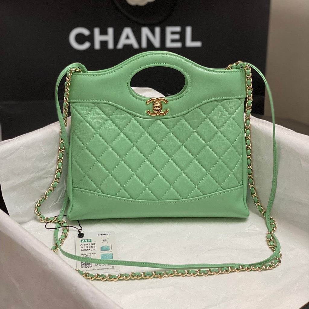 CHANEL MINI 23 SHOPPING BAG IN GREEN MINT CALFSKIN
