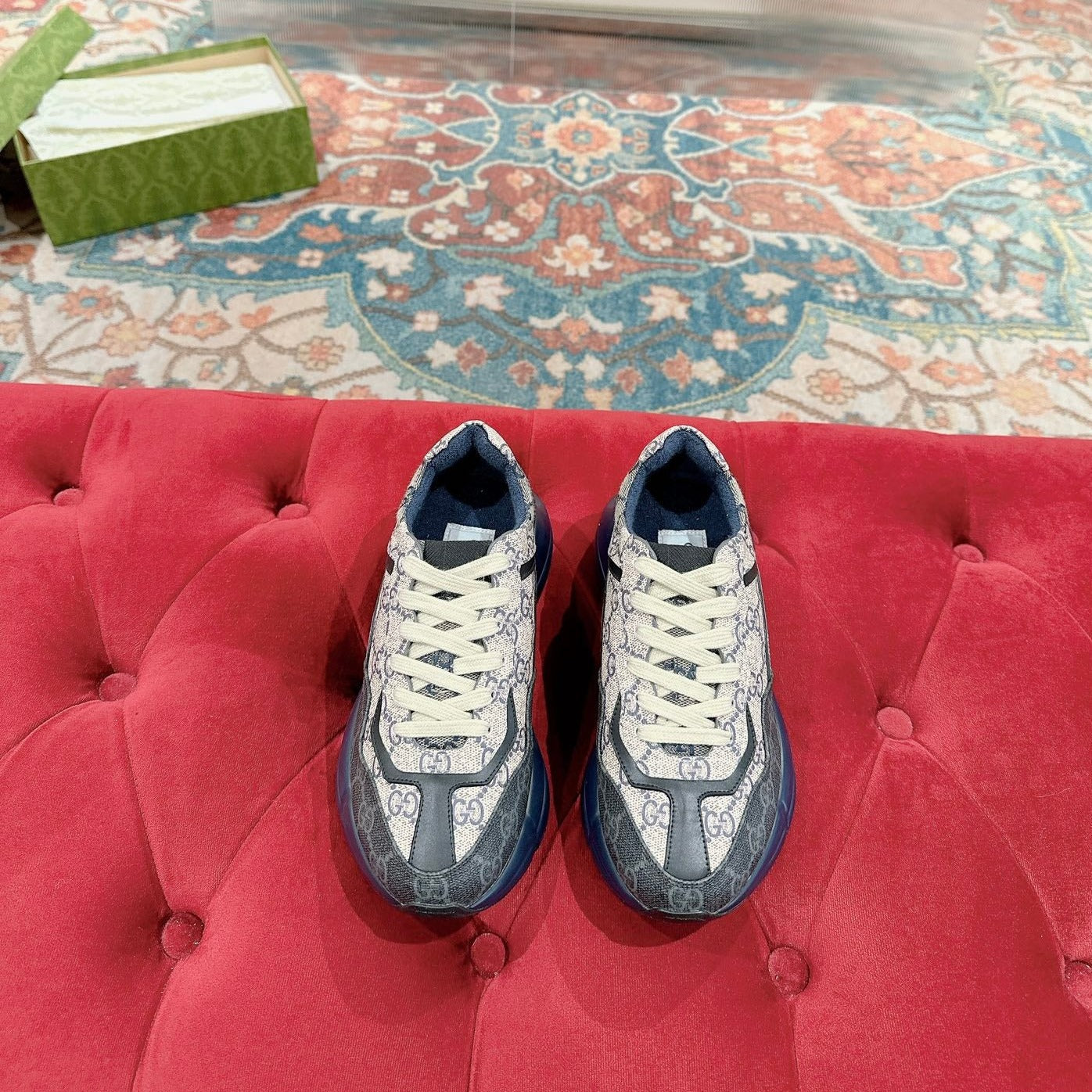 GUCCI RHYTON TRAINER CHARCOAL AND LIGHT GRAY CALFSKIN