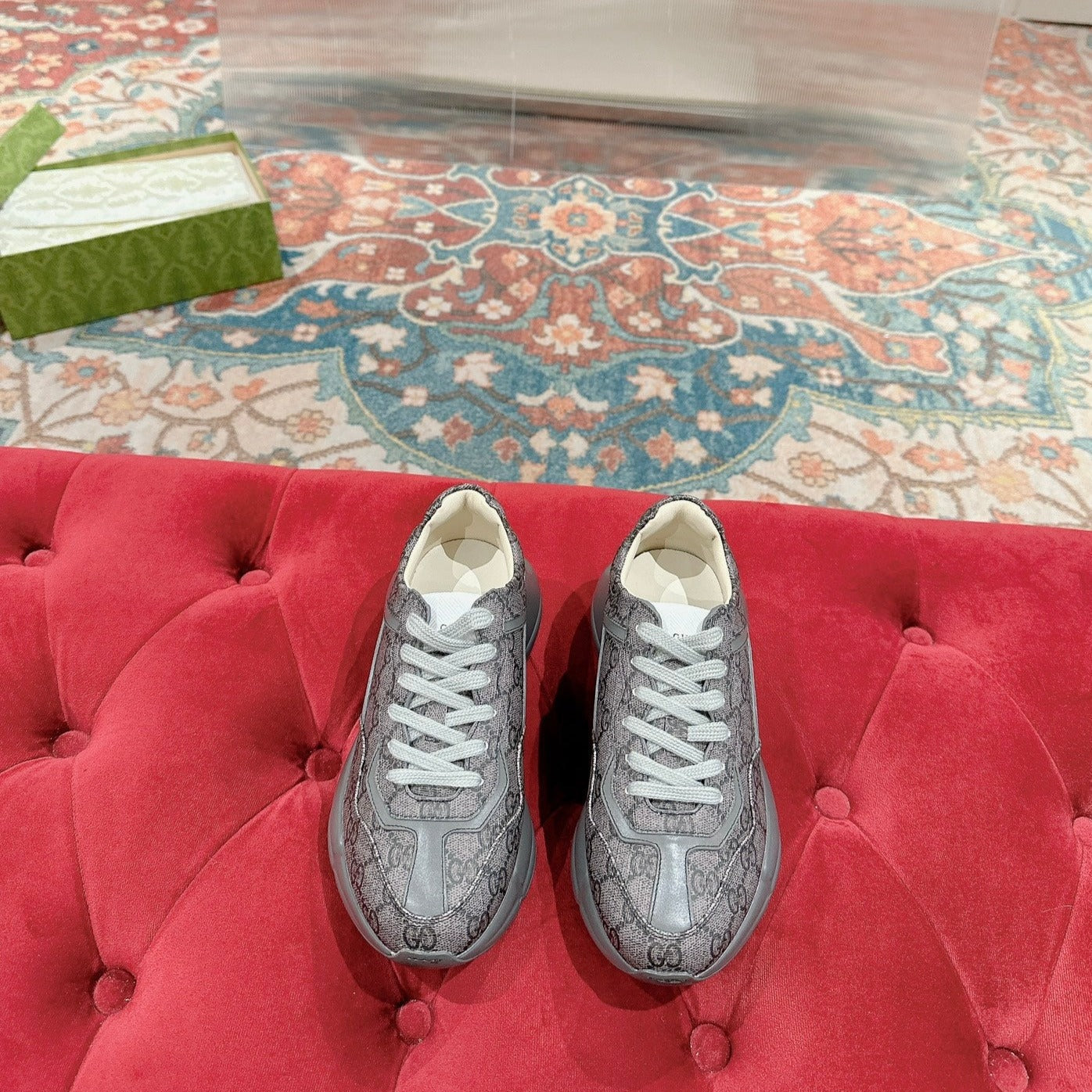 GUCCI RHYTON TRAINER GRAY CALFSKIN
