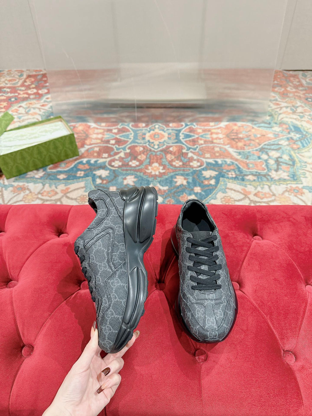 GUCCI RHYTON TRAINER CHARCOAL CALFSKIN