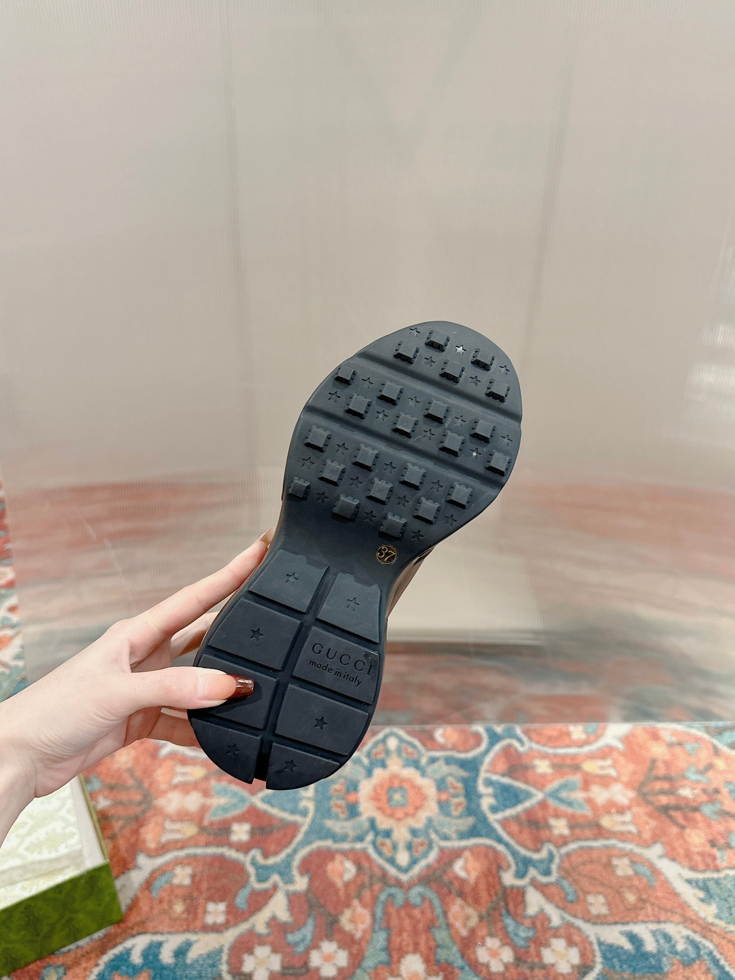 GUCCI RHYTON TRAINER BLACK CALFSKIN WITH WHITE LOGO