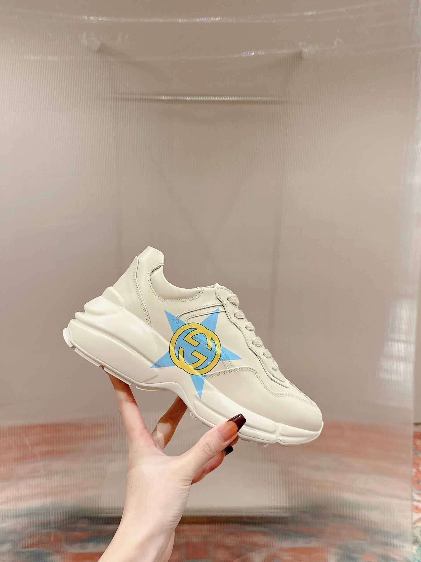 GUCCI RHYTON LOGO TRAINER WHITE CALFSKIN