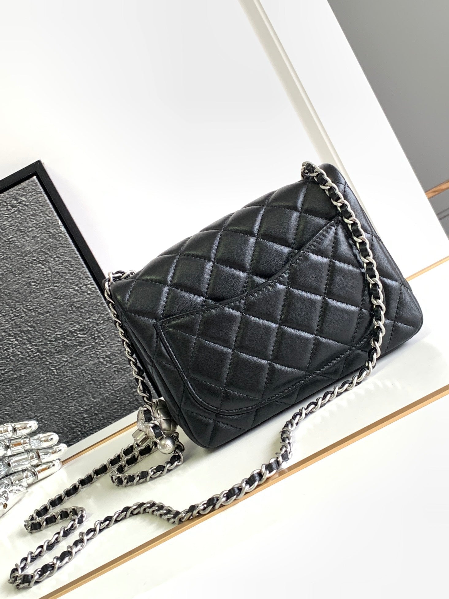 CHANEL SMALL 17 FLAP BAG IN BLACK CALFSKIN
