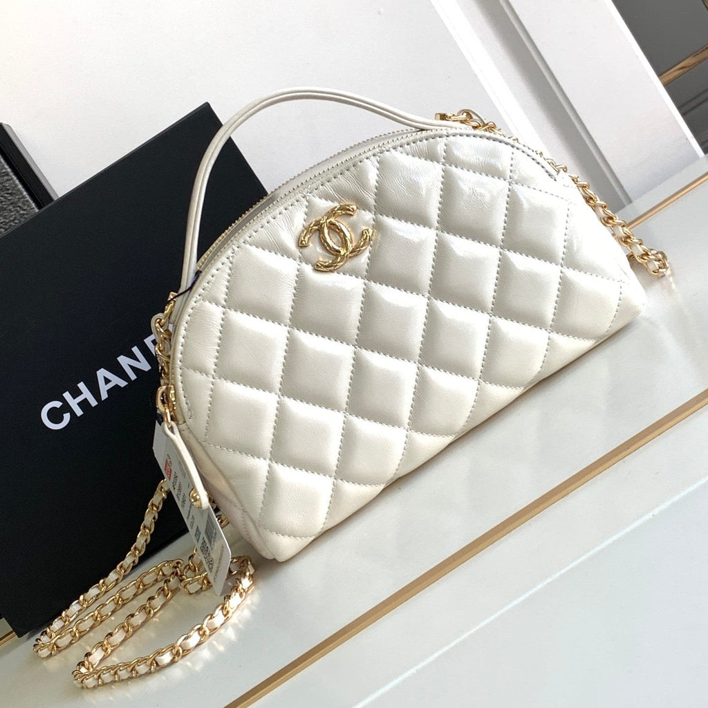 CHANEL CLASSIC MINI 20 CLUTCH WITH STRAP IN GLOSSY WHITE CALFSKIN