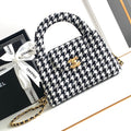 CHANEL SMALL 20 KELLY SHOPPER BLACK MIX WHITE TWEED BRUSHED GOLD HARDWARE