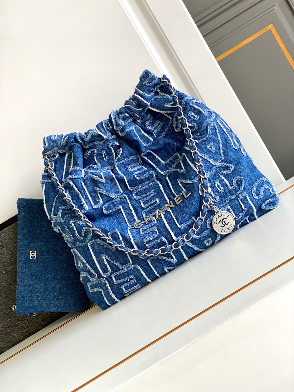 CHANEL MEDIUM 37 BAG IN NAVY BLUE DENIM