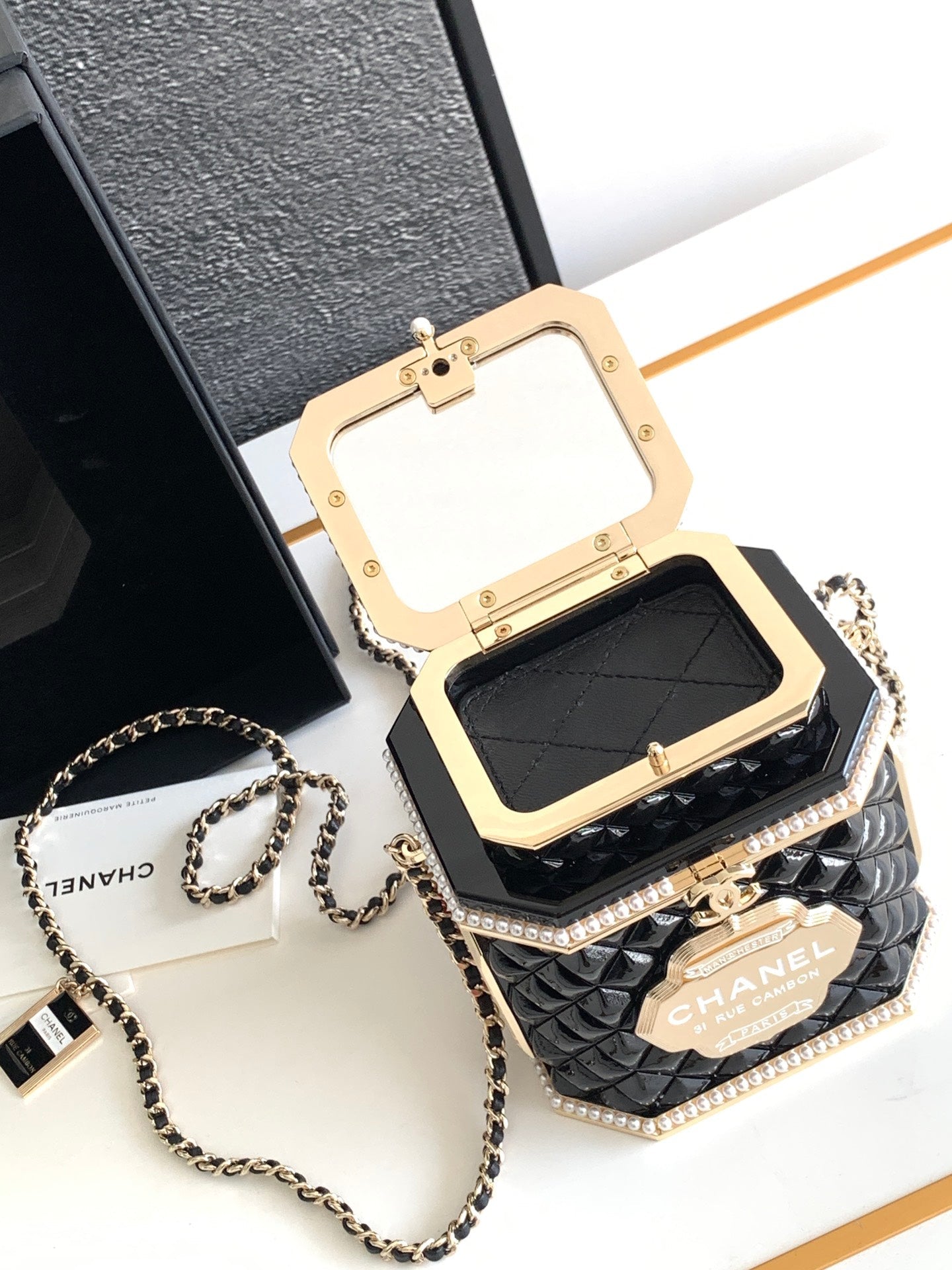 CHANEL 12 TEA BOX MINAUDIERE BAG IN BLACK RESIN
