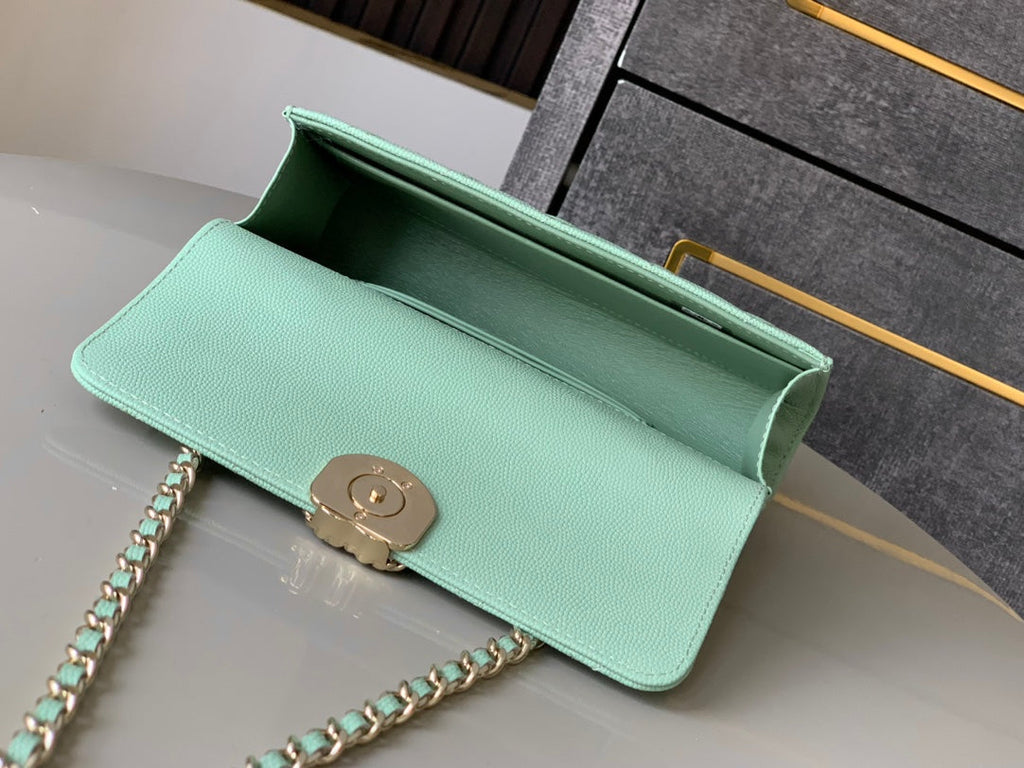 CHANEL 25S KELLY BAG 18 IN LIGHT GREEN CAVIAR LEATHER WITH GOLD HARDWARE