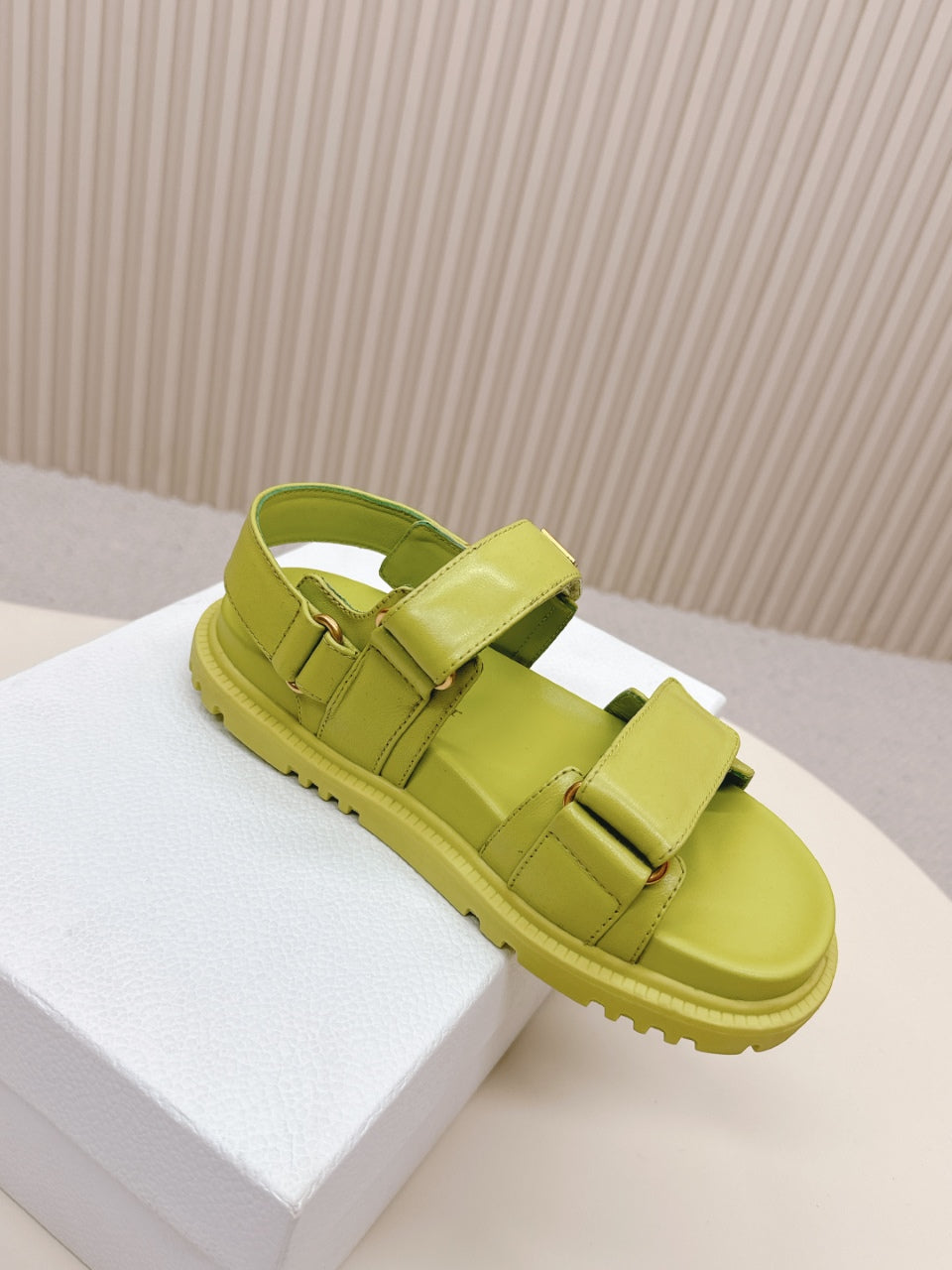 DIOR BACK-STRAP SANDALS 25S IN OLIVE YELLOW CALFSKIN WITH GOLD HARDWARE