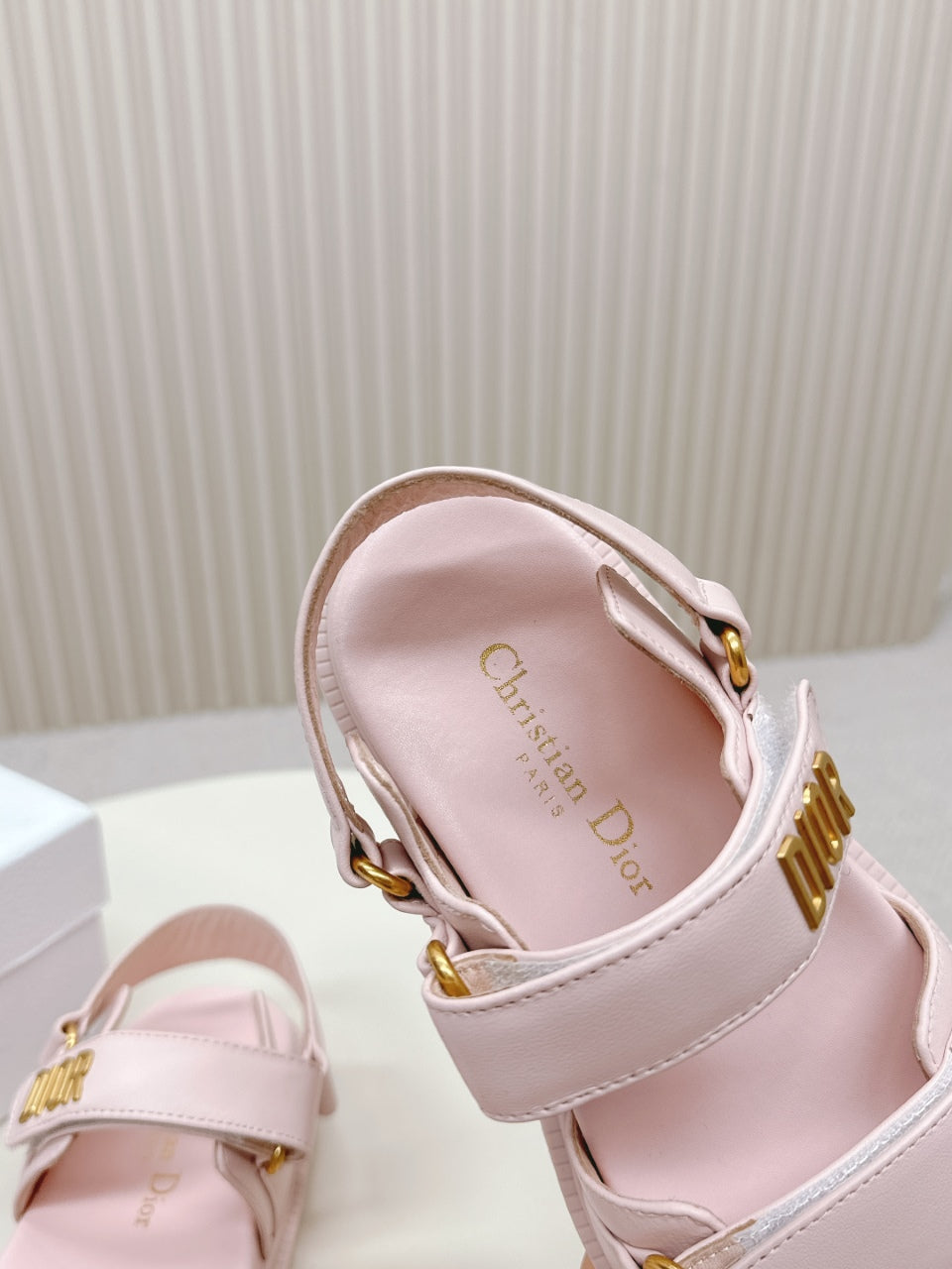 DIOR BACK-STRAP SANDALS 25S IN PASTEL PINK CALFSKIN WITH GOLD HARDWARE