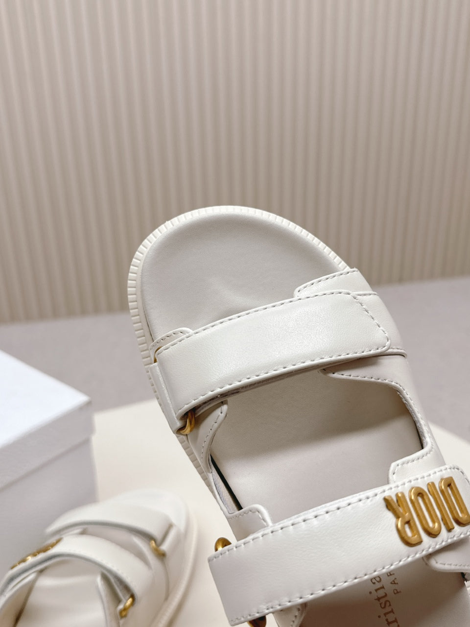 DIOR CLASSIC DOUBLE-STRAP SLIDES 25S IN CREAM WHITE CALFSKIN